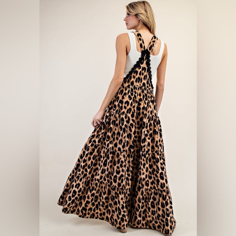 Cheetah Print Tiered Wide Leg Overalls - eesome - Picture 4 of 8